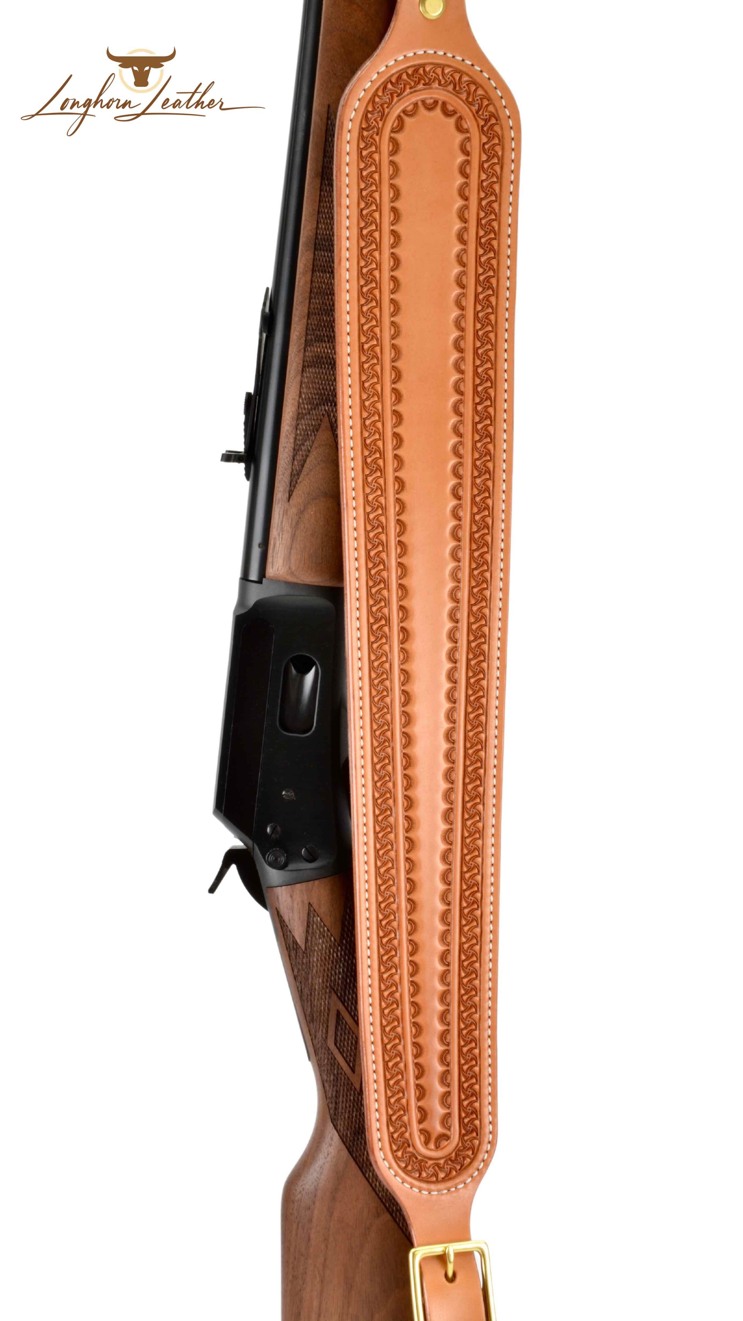Custom leather rifle sling featuring the Kingman design.  Individually handcrafted at Longhorn Leather AZ