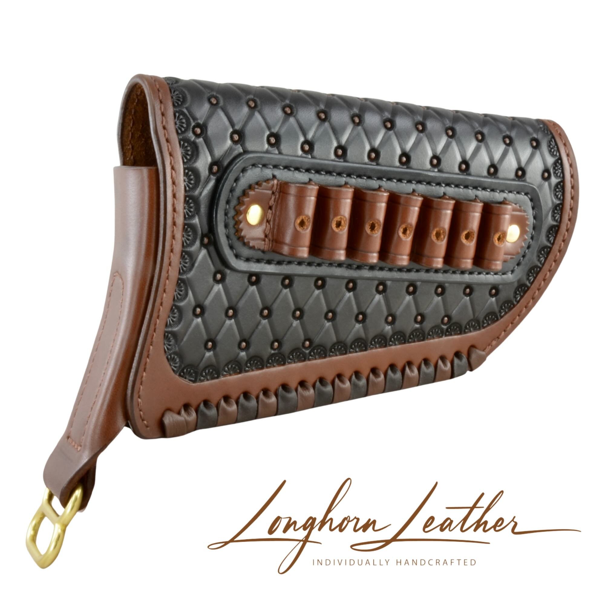 Custom leather gunstock cover with San Carlos design – expertly handcrafted in Scottsdale, Arizona by Longhorn Leather AZ.