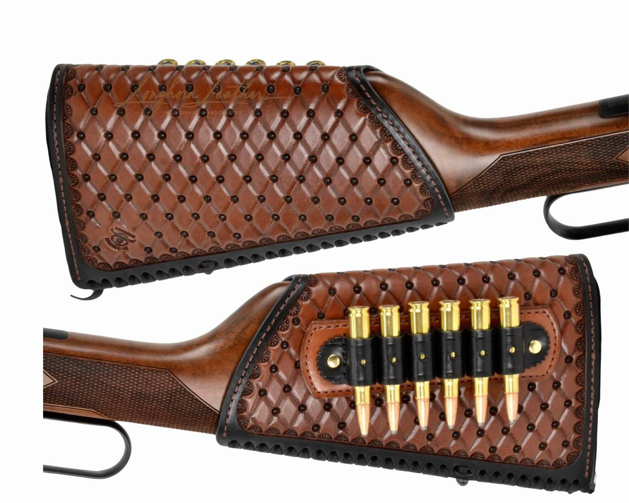 Custom leather gunstock cover with San Carlos design – Meticulously handcrafted in Scottsdale, Arizona by Longhorn Leather AZ
