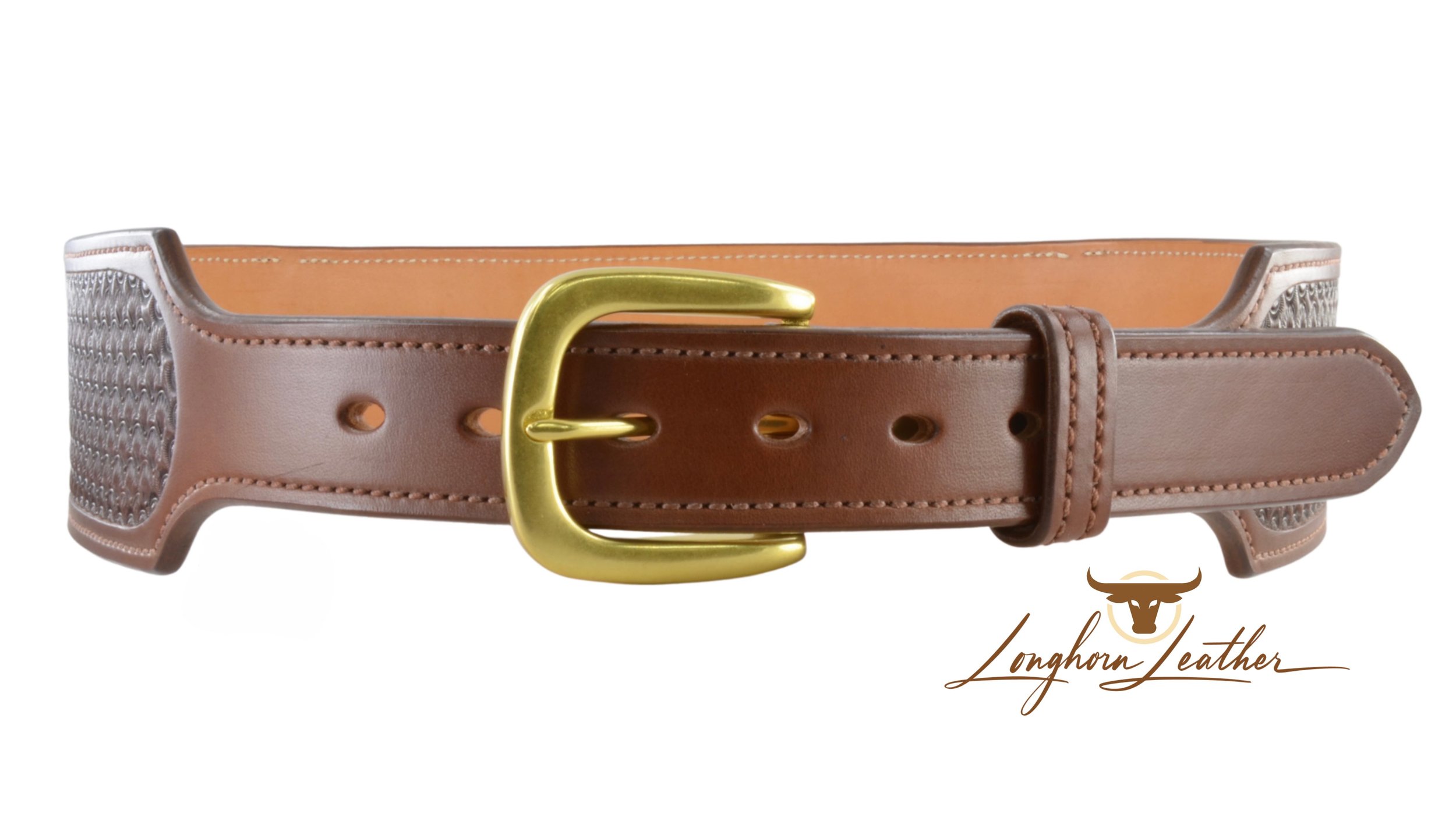Custom leather western cartridge belt featuring the Prescott design. Individually handcrafted at Longhorn Leather AZ
