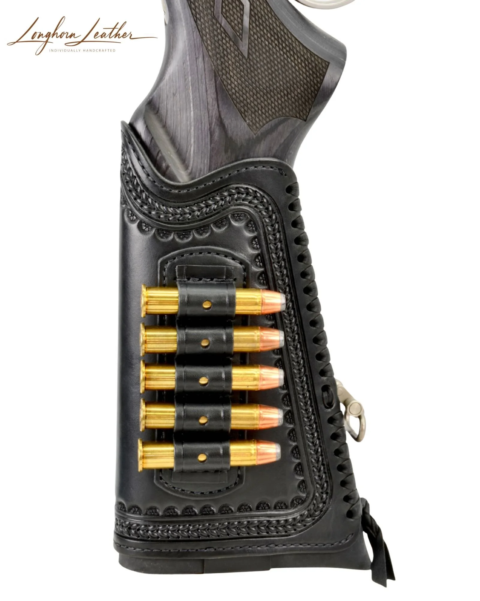 Custom leather gunstock cover with Bisbee design – Meticulously handcrafted in Scottsdale, Arizona by Longhorn Leather AZ