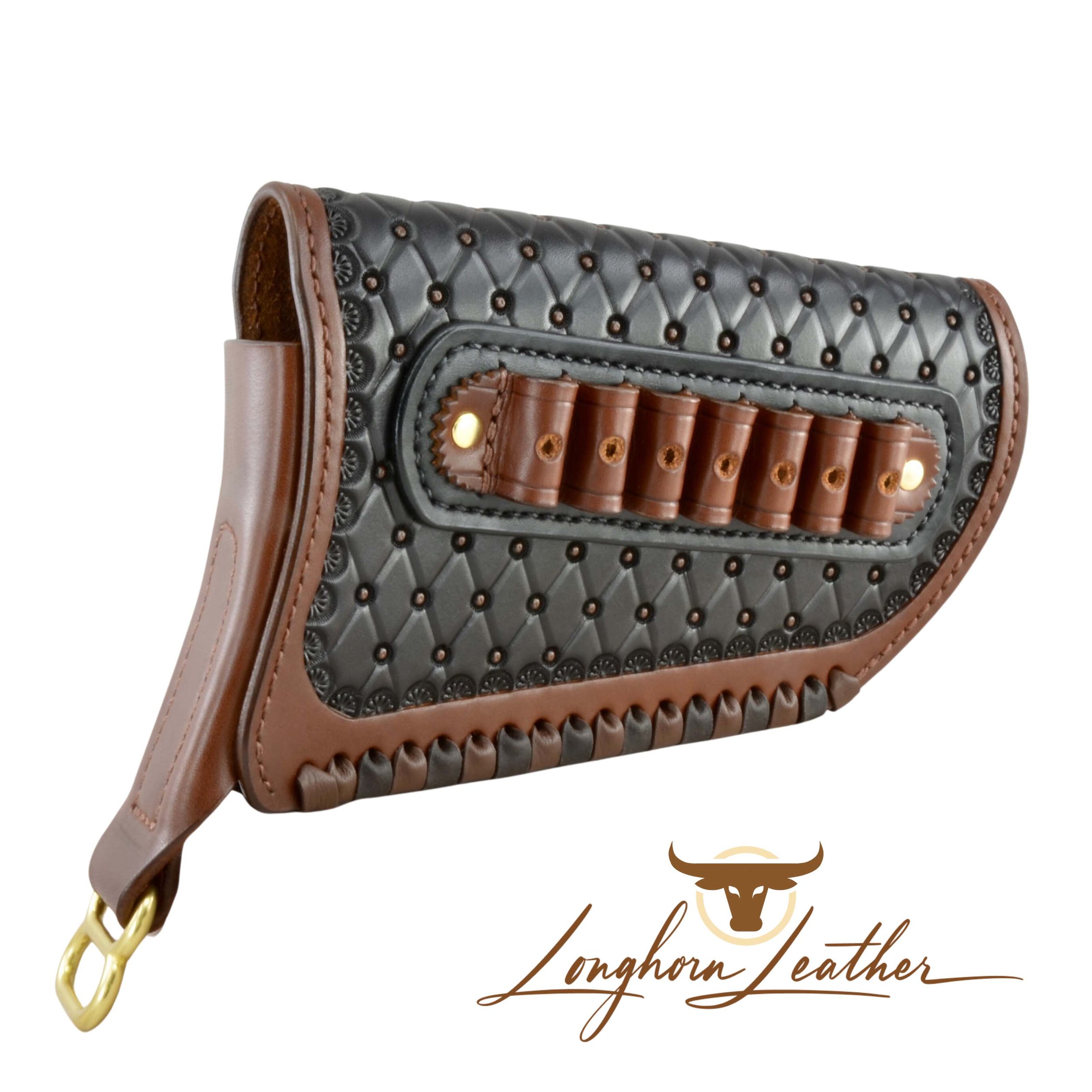 Custom leather gunstock cover featuring the San Carlos design.  Individually handcrafted at Longhorn Leather AZ