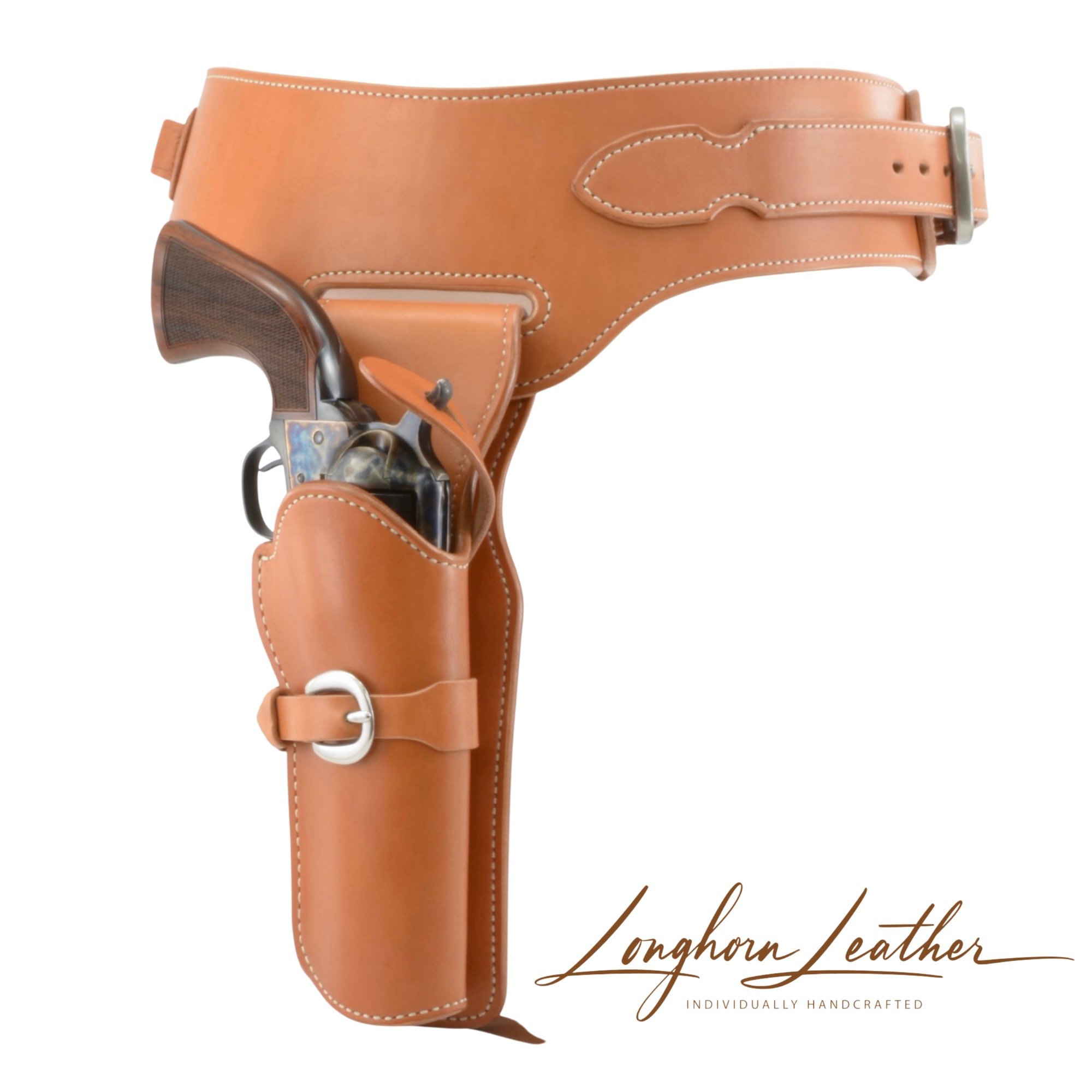 Custom leather single action western holster, Buscadero design, Handcrafted by Longhorn Leather, Scottsdale, AZ