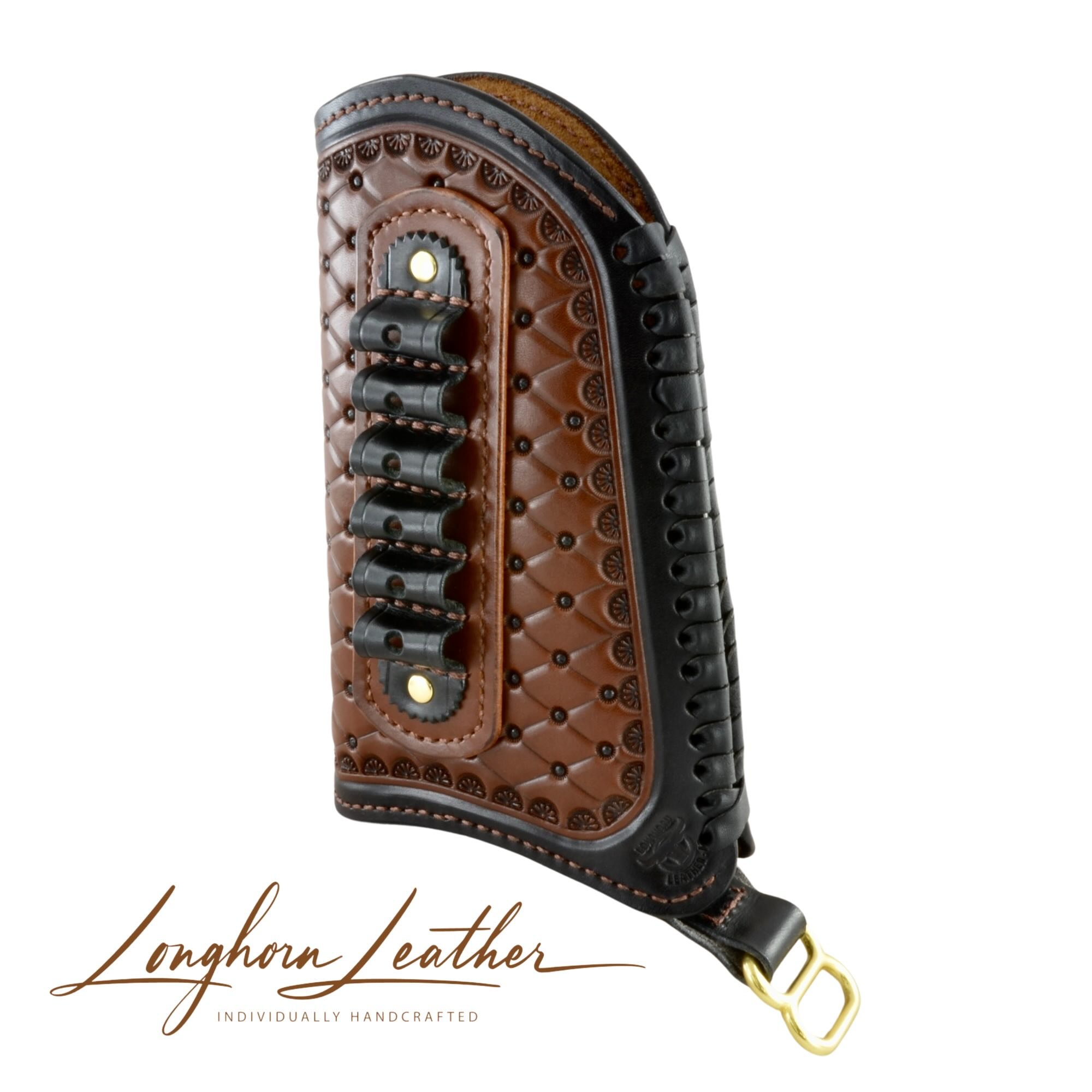 Custom leather gunstock cover with San Carlos design – expertly handcrafted in Scottsdale, Arizona by Longhorn Leather AZ.
