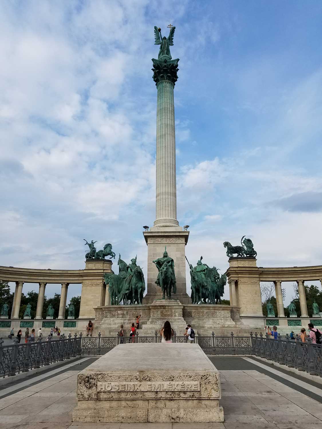 Heroes Square features statues honoring famous Hungarians over the last millenium or so. It was also the site of numerous films (most of which weren't actually set in Budapest). But Budapest welcomed the film industry, and it served as a good stand-in for many Eastern European cities and even for Buenos Aires in Evita.