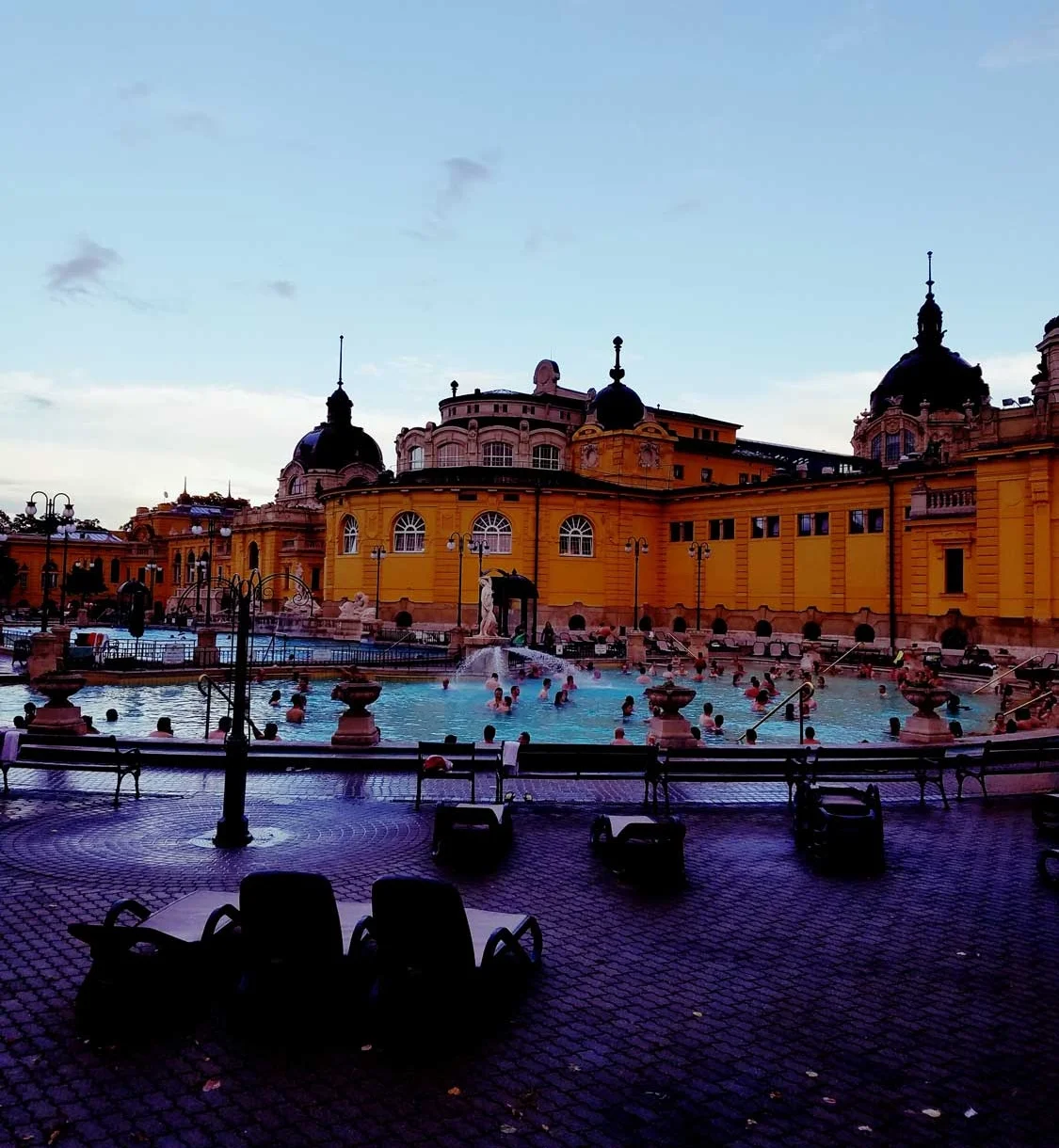The Hungarian bath houses in Budapest have many different pools of varying temperatures inside and out. The interior rooms have striking Roman architecture. 