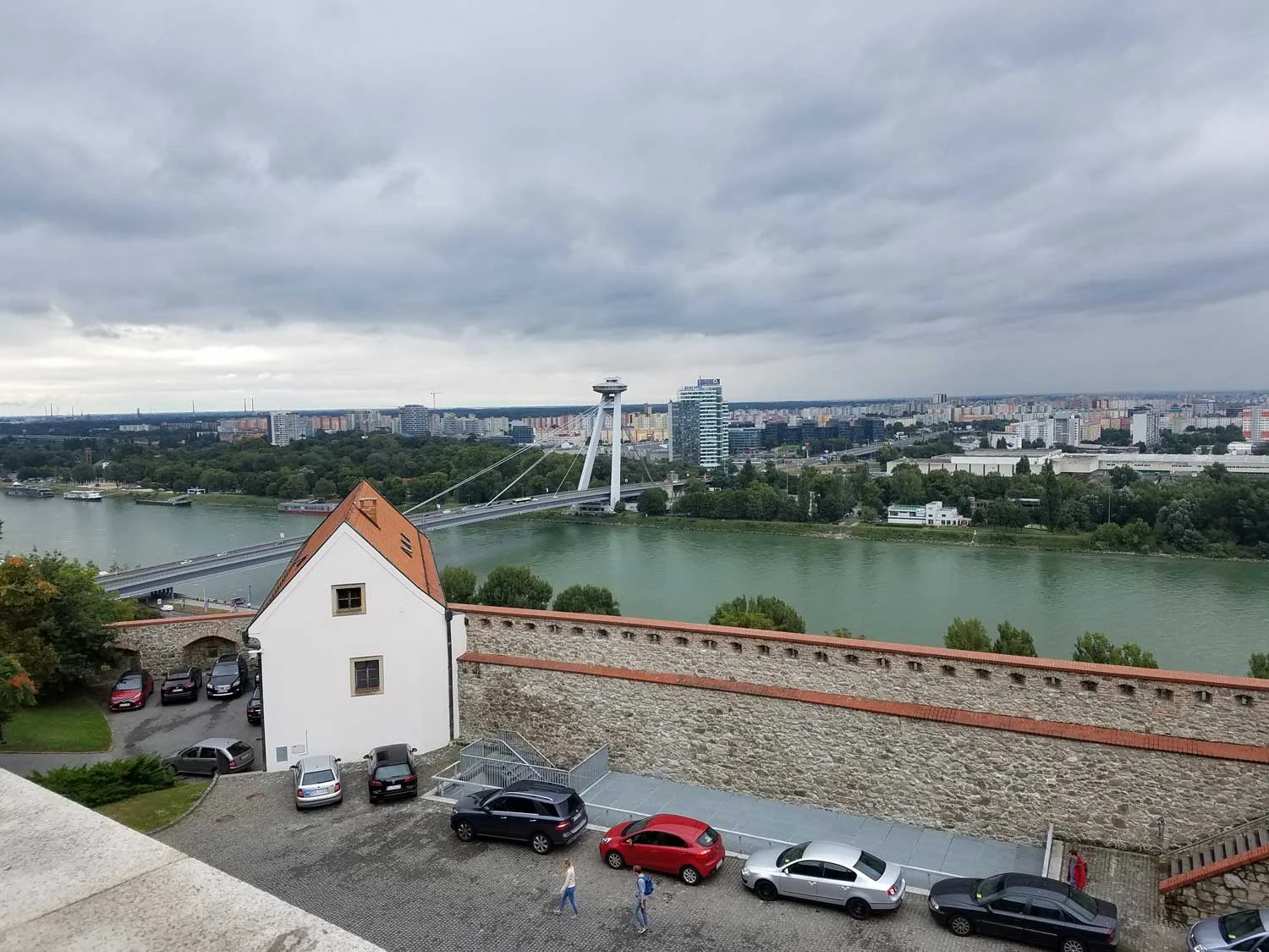 Looking across the Danube toward Austria from Bratislava Castle, which dominates the hilltop looming over the city.