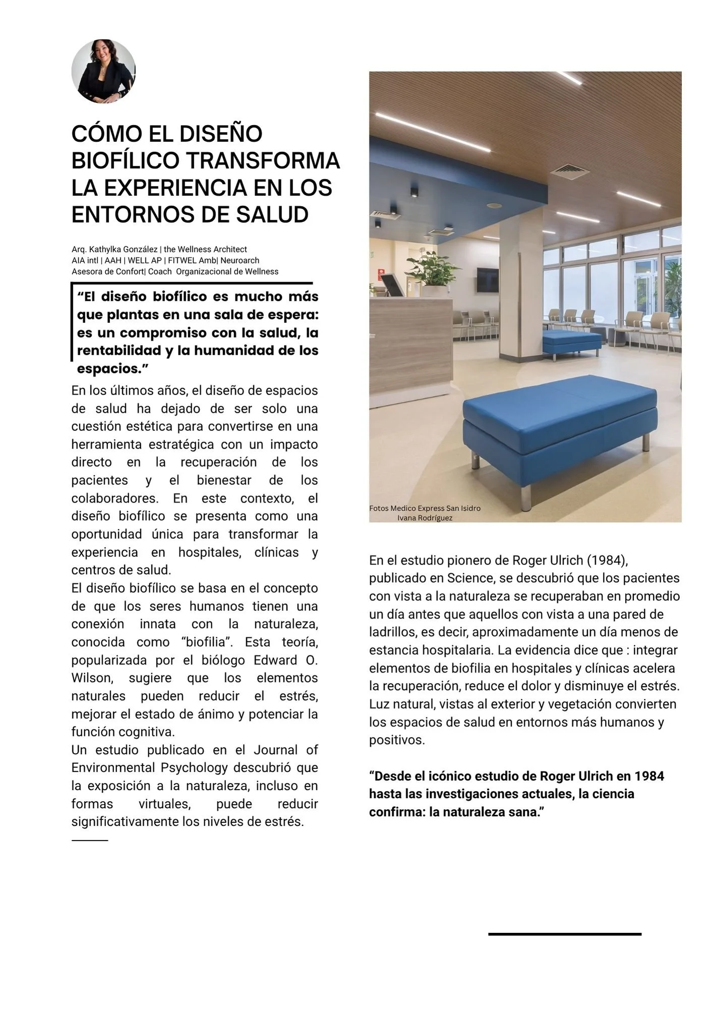 Como el diseño Biofilico Transforma la Experiencia en los Entornos de Salud