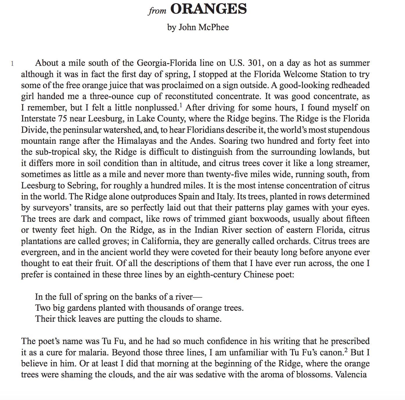 from Oranges by John McPhee