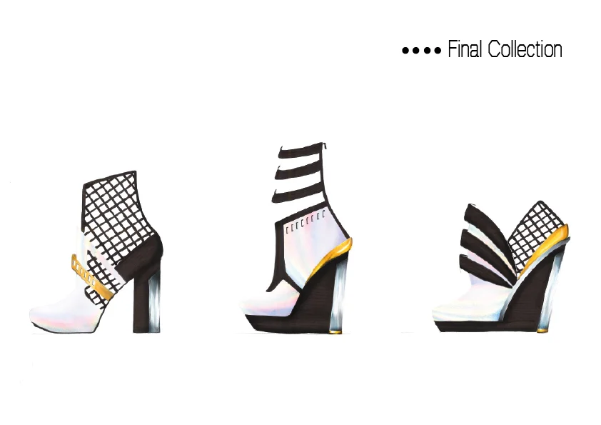  The central concept was chosen by judges to go further with it and be developed in to a final sample. The design consists in a high platform with ankle straps that follows the line of your leg.&nbsp; 