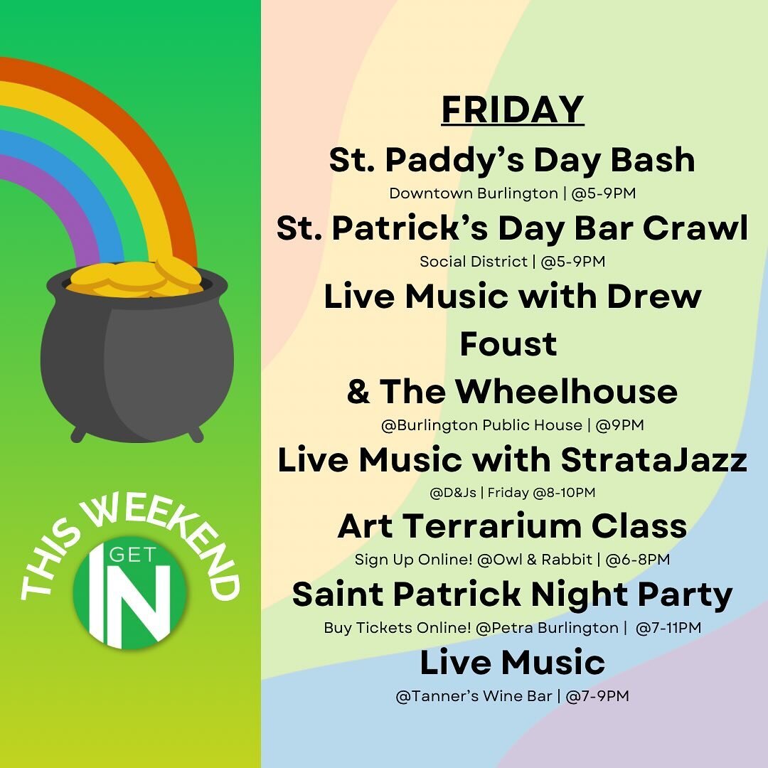 Experience the charm of Burlington this St. Patrick's Day Weekend! Kick off the festivities with our lively St. Paddy's Day Bash and join in on the fun with a Bar Crawl. Don't forget to wear green! 🍀 #BDC #StPatricksDay #BurlingtonNC
@burlingtonrec

