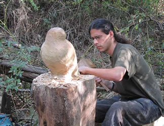 Woodland Creature Carvings - Anthony Santella 2010 Carved, recycled wooden tree trunks