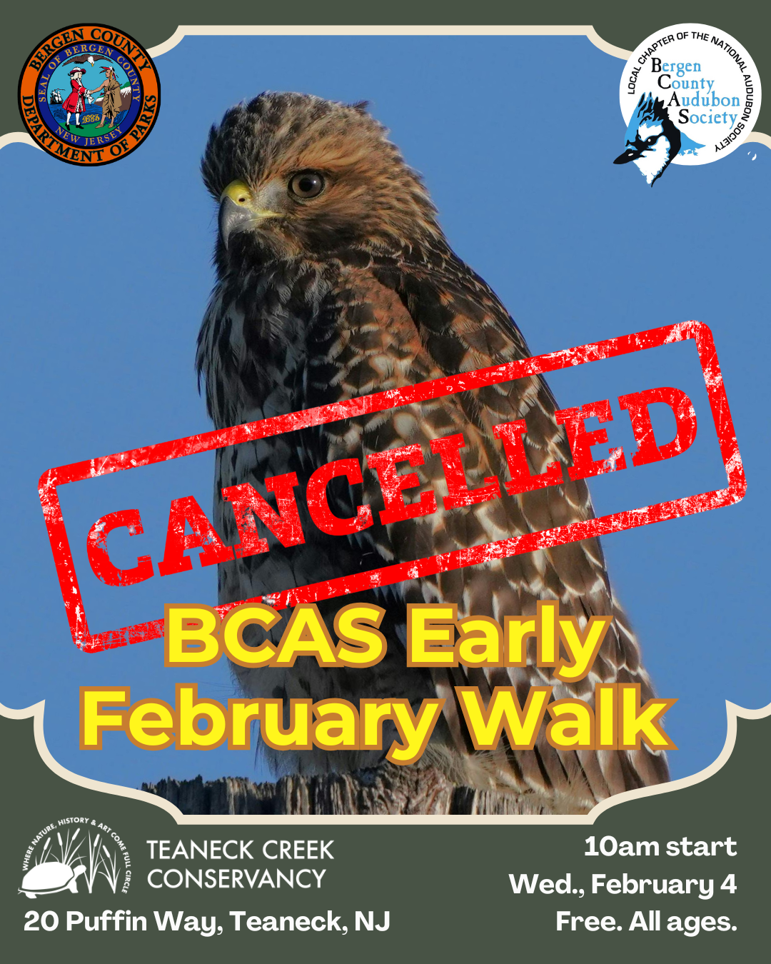 CANCELLED: BCAS Early February Walk — Teaneck Creek Conservancy