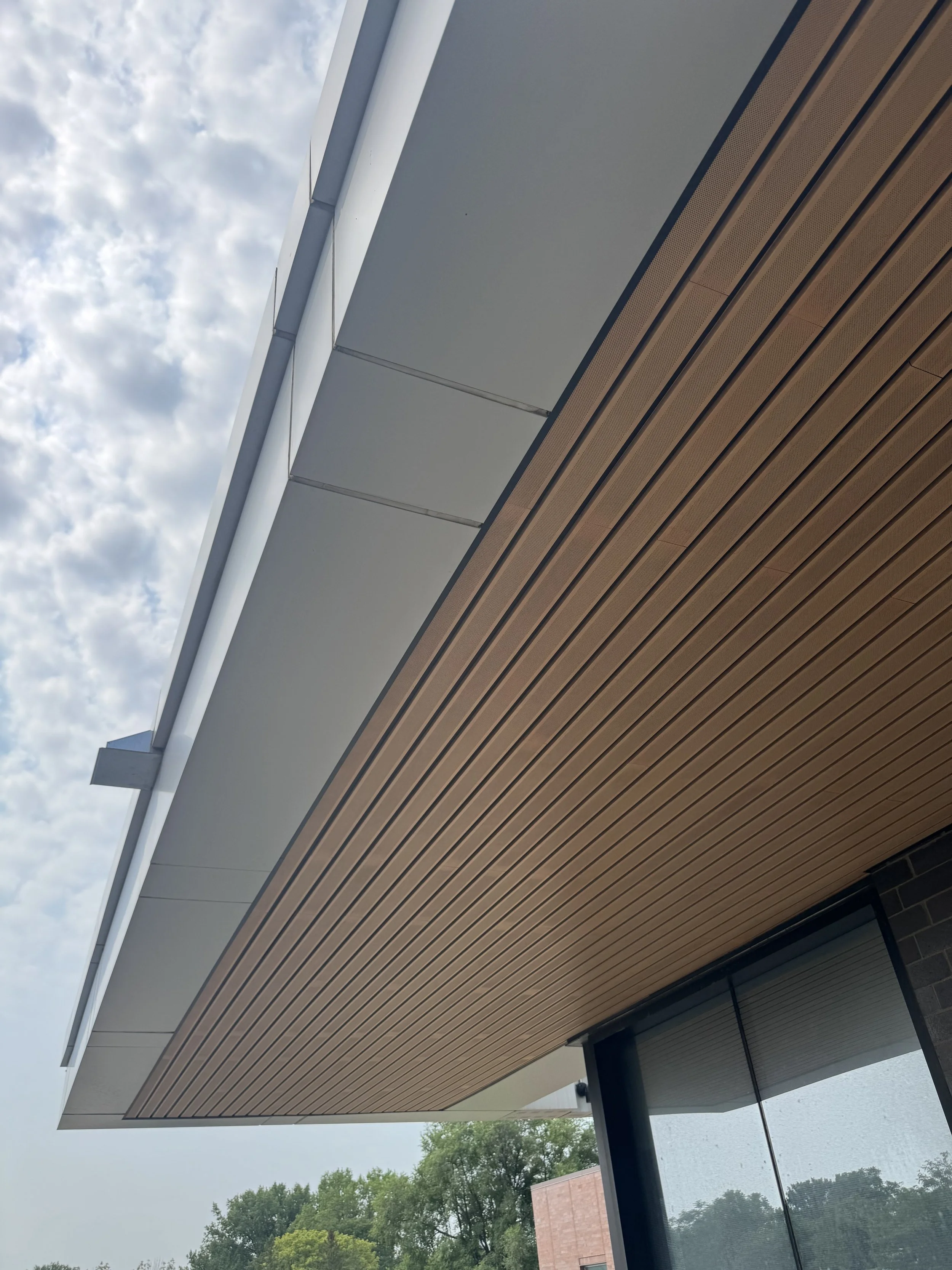Architectural single skin and aluminum composite panels installed at Dakota Valley Learning Center in Rosemount, MN.