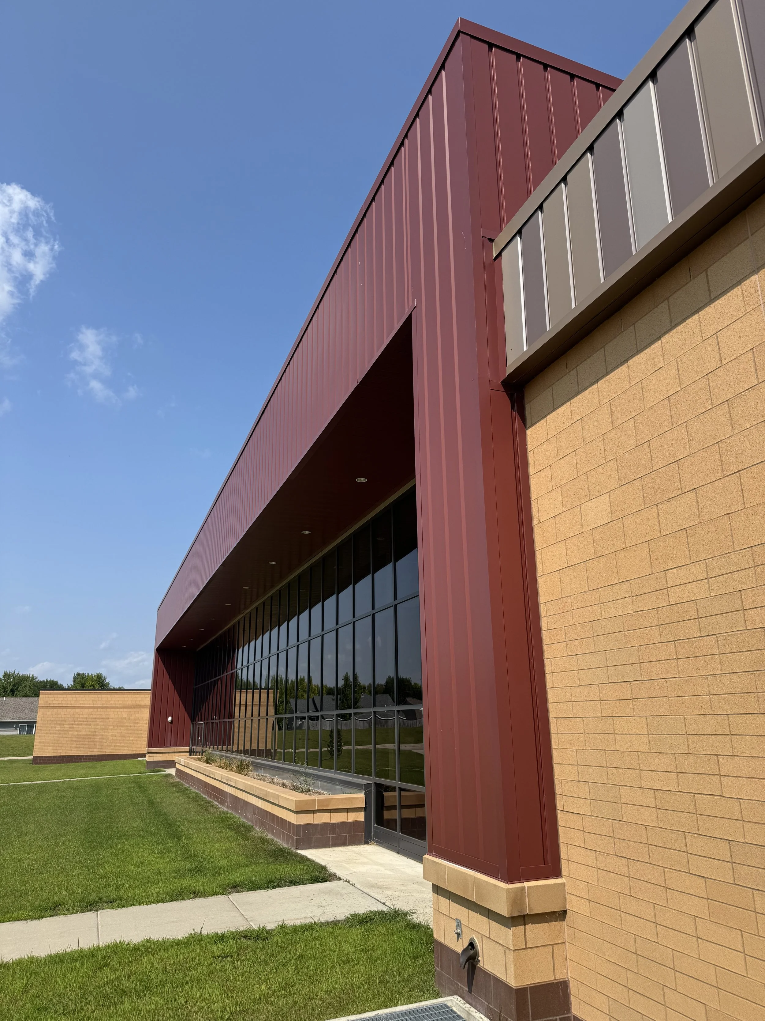 Architectural single skin panels installed at Lakeland Elementary School in Willmar, MN. 