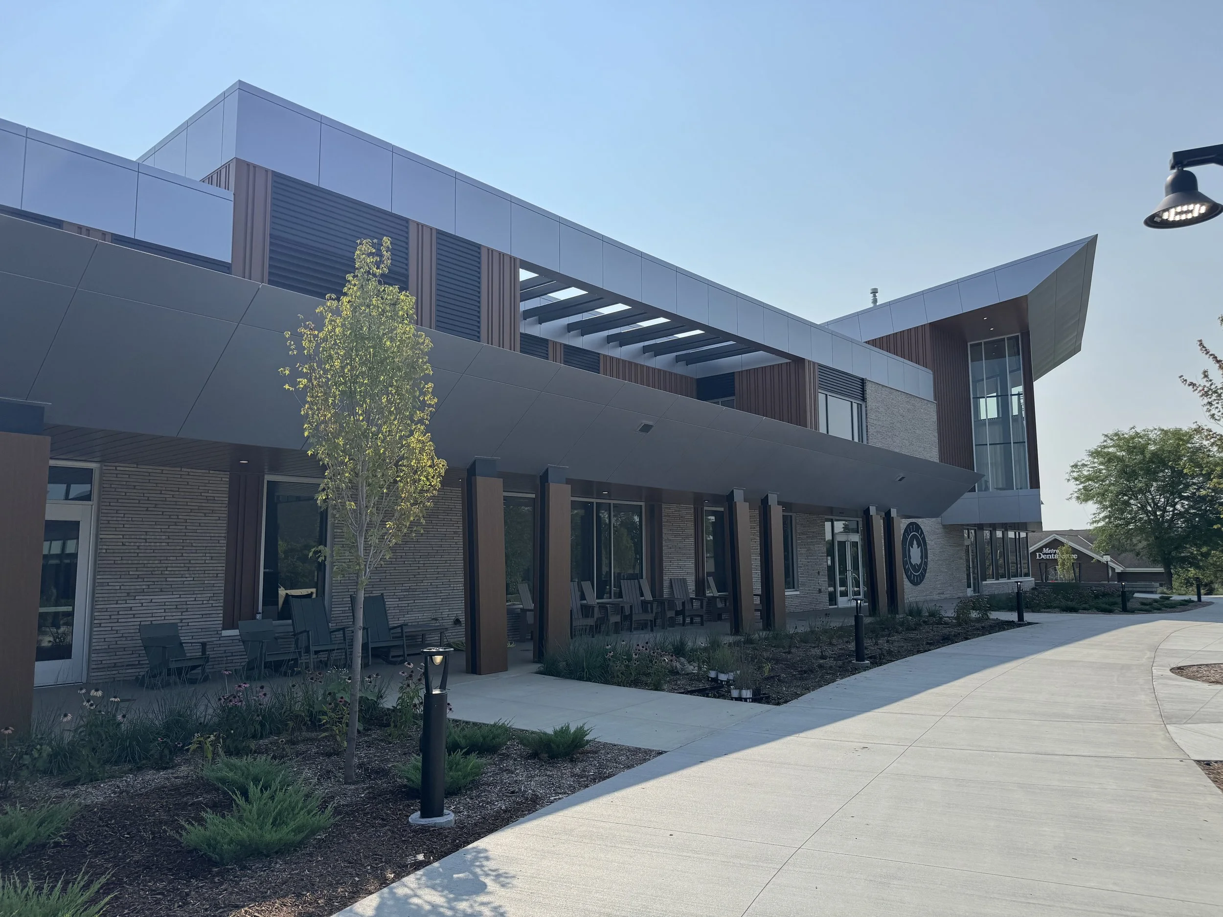 Aluminum composite and architectural single skin panels installed at the Chanhassen Civic Campus in Chanhassen, MN.