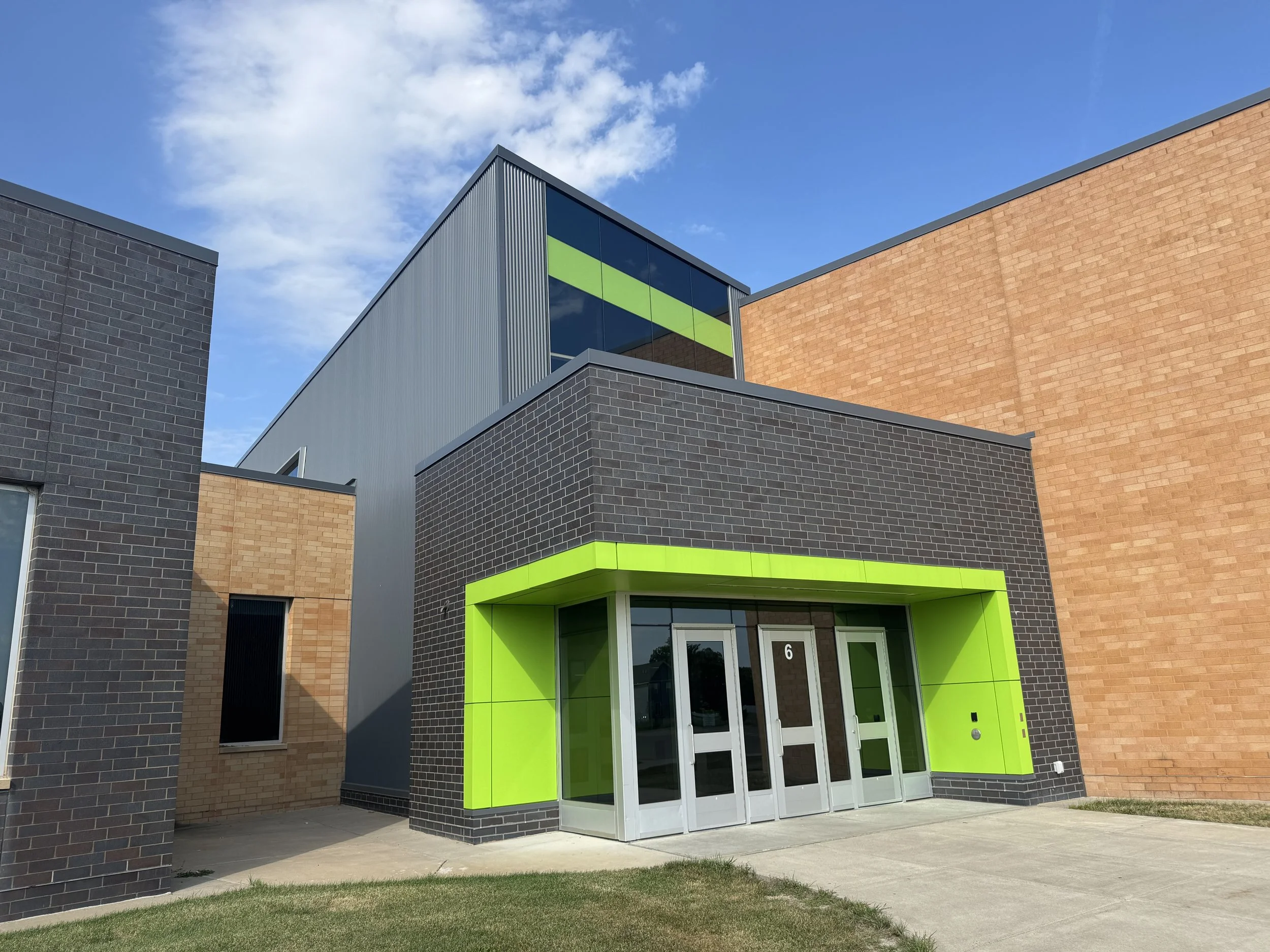 Aluminum composite and architectural single skin panels installed at Prairie View Elementary School in Otsego, MN.