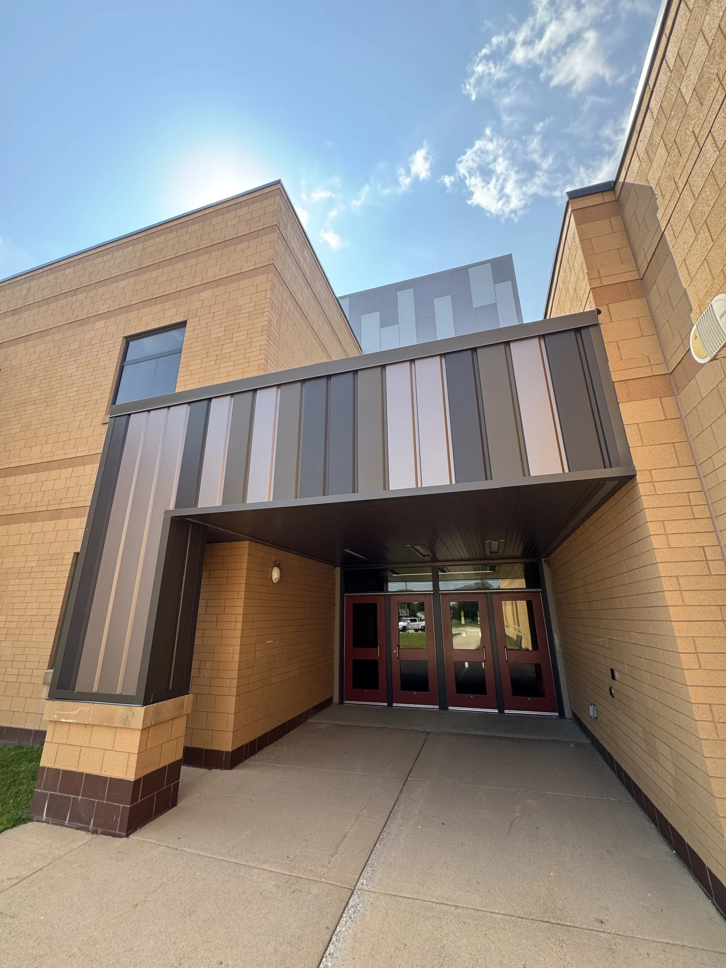 Architectural single skin panels installed at Lakeland Elementary School in Willmar, MN. 