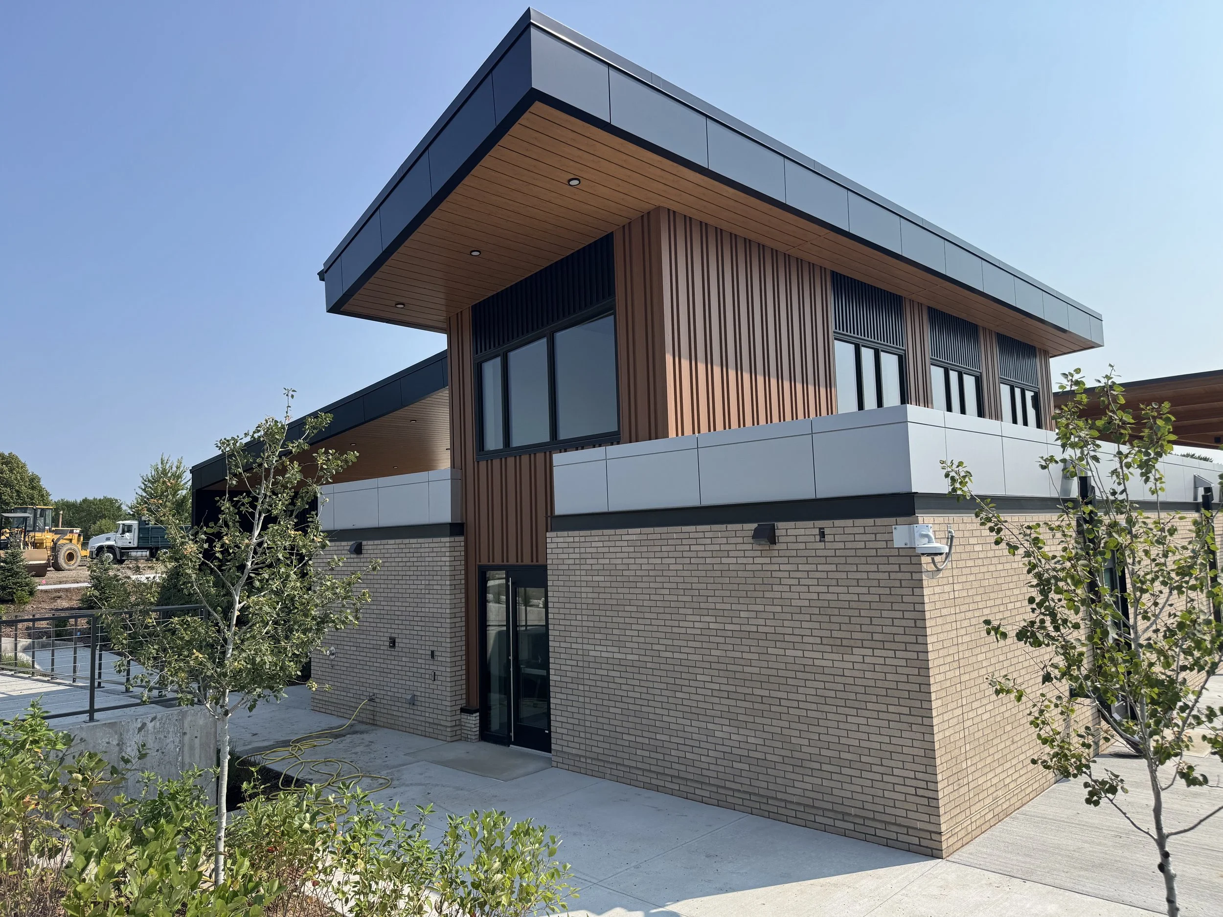 Aluminum composite and architectural single skin panels installed at the Chanhassen Civic Campus in Chanhassen, MN.