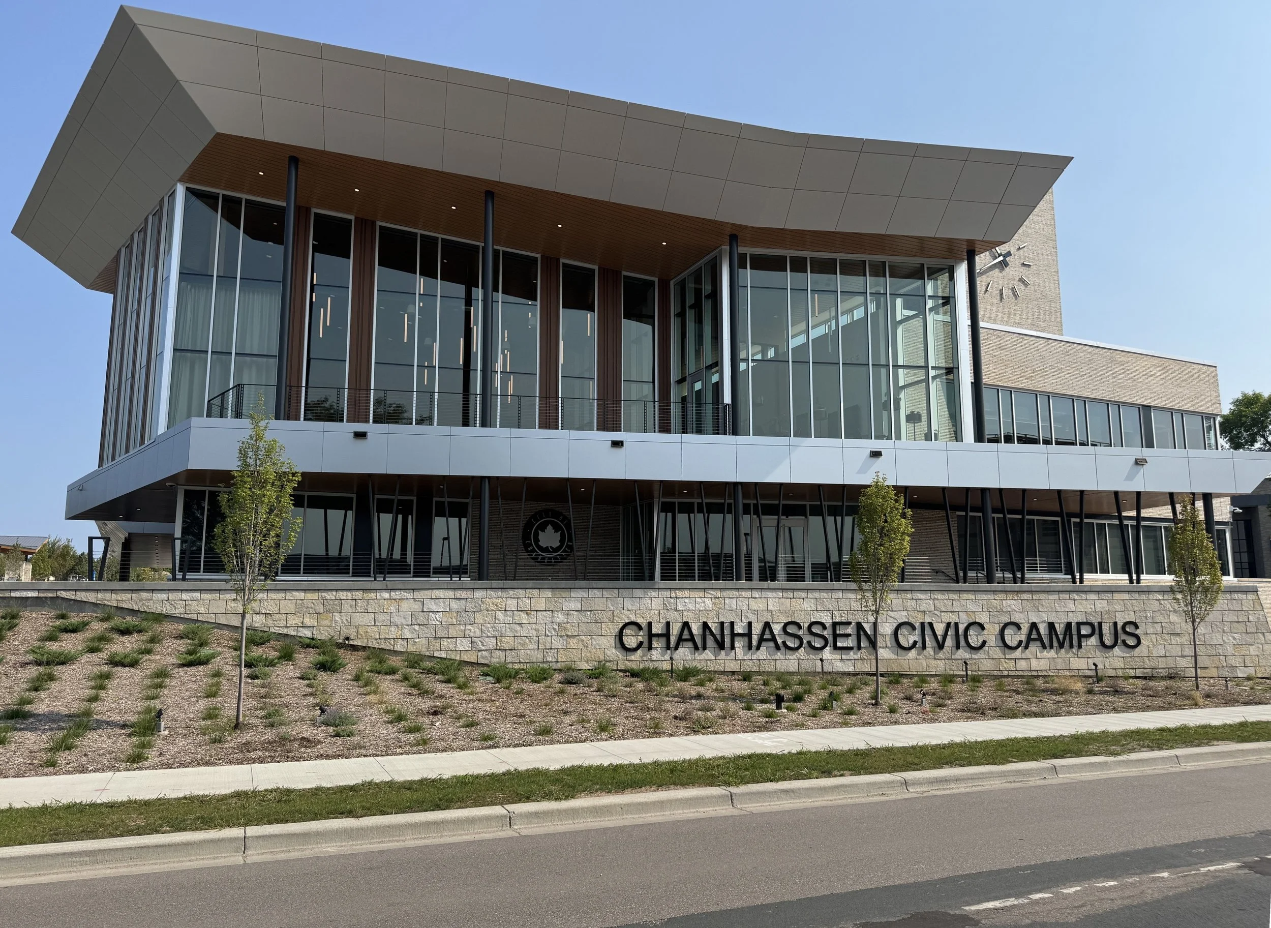 Aluminum composite and architectural single skin panels installed at the Chanhassen Civic Campus in Chanhassen, MN.