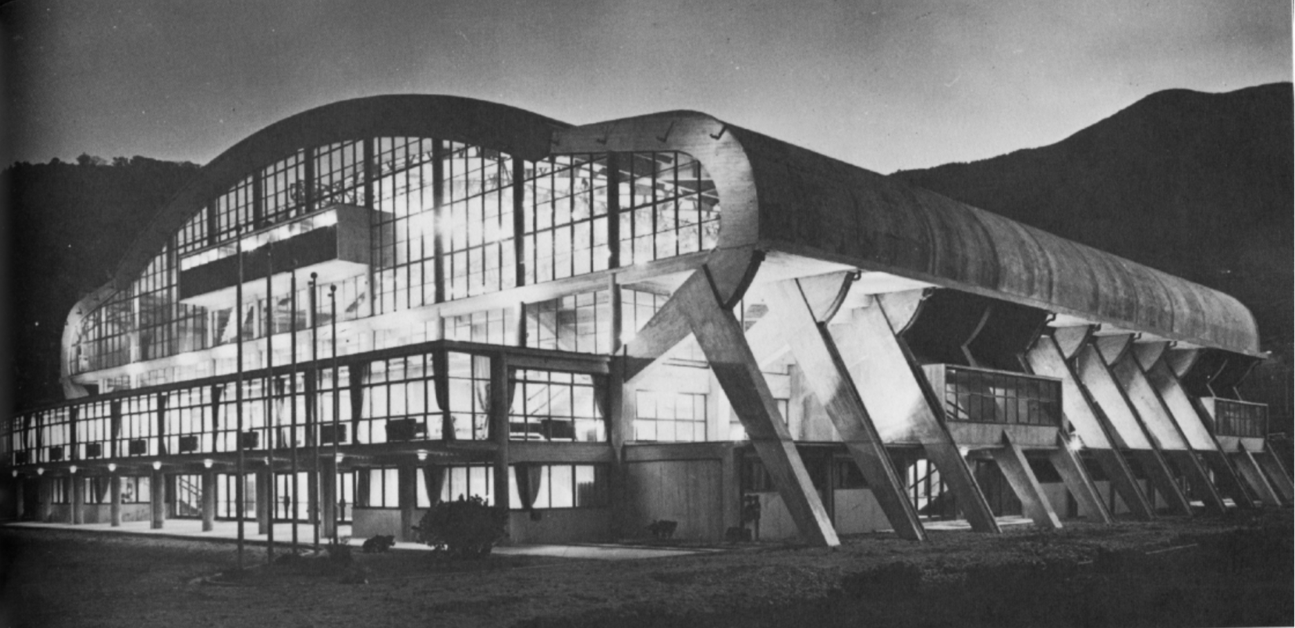 Memorial Hall Steelworkers Building, Yawata, Japan, 1954, Antonin Raymond Architects