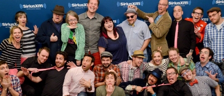 A Song Swap at SiriusXM Kids Place Live: Mindy and I are at lower right, with a bunch of friends from the kids/family music world!