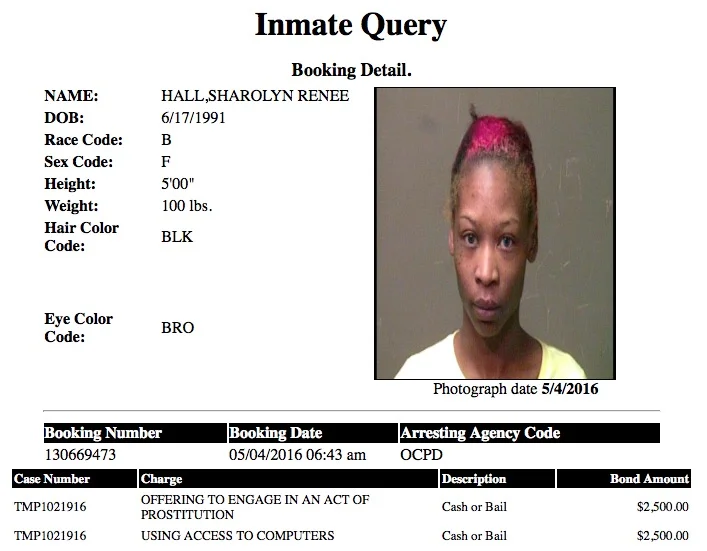 Hall Sharolyn Renee Mugshot Prostitute 2016-05-04.jpg