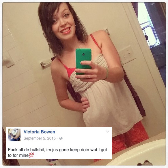 As posted publicly by Victoria Bowen to social media.