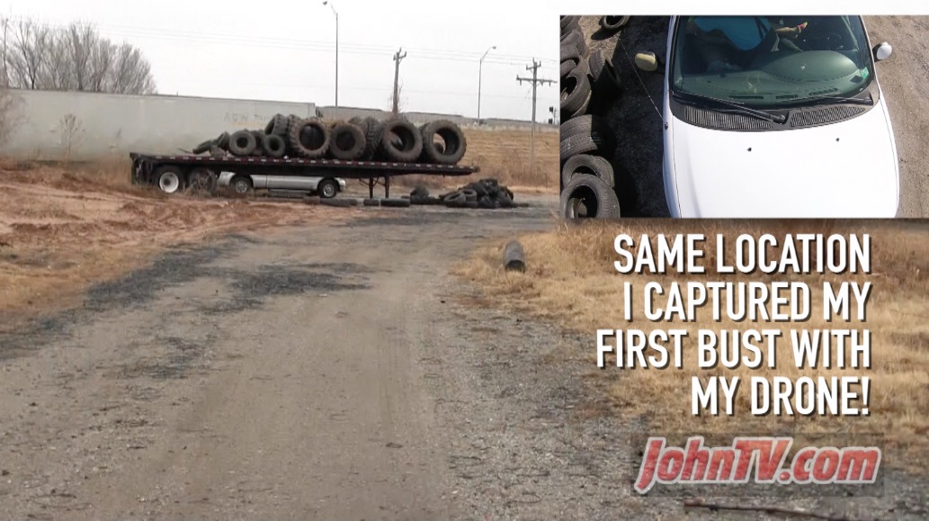 On March 8, 2015 - in this same tire dump - JohnTV caught the first ever act of prostitution that led to an arrest and conviction. You can watch the drone bust at this link .