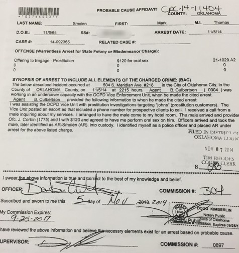 OCPD report regarding Mark Smolen's prostitution arrest.