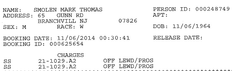 Mark Smolen's Jail Booking Information.