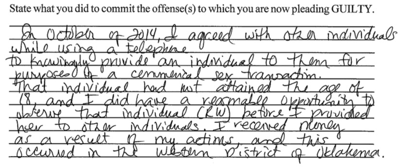 Tonya Gum's handwritten confession to the sex trafficking of young girls in Oklahoma City.