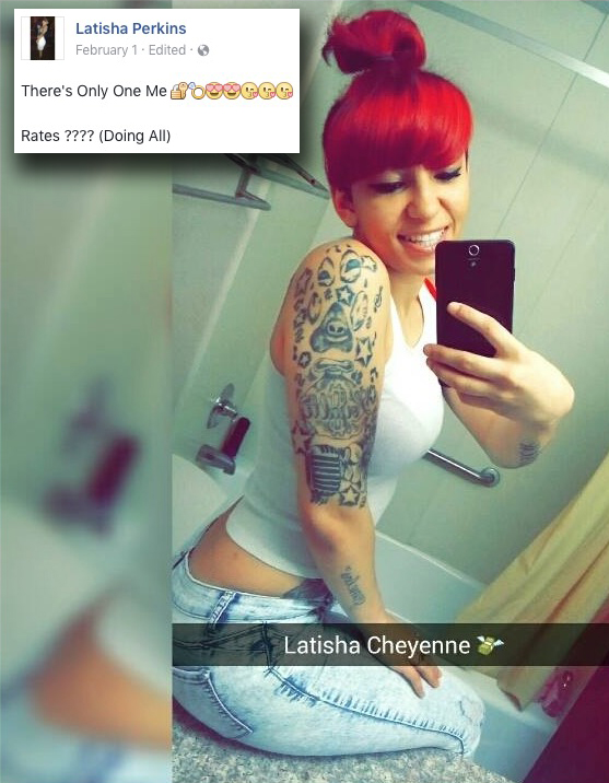 Latisha Perkins as posted publicly to social media less than a month after her arrest.