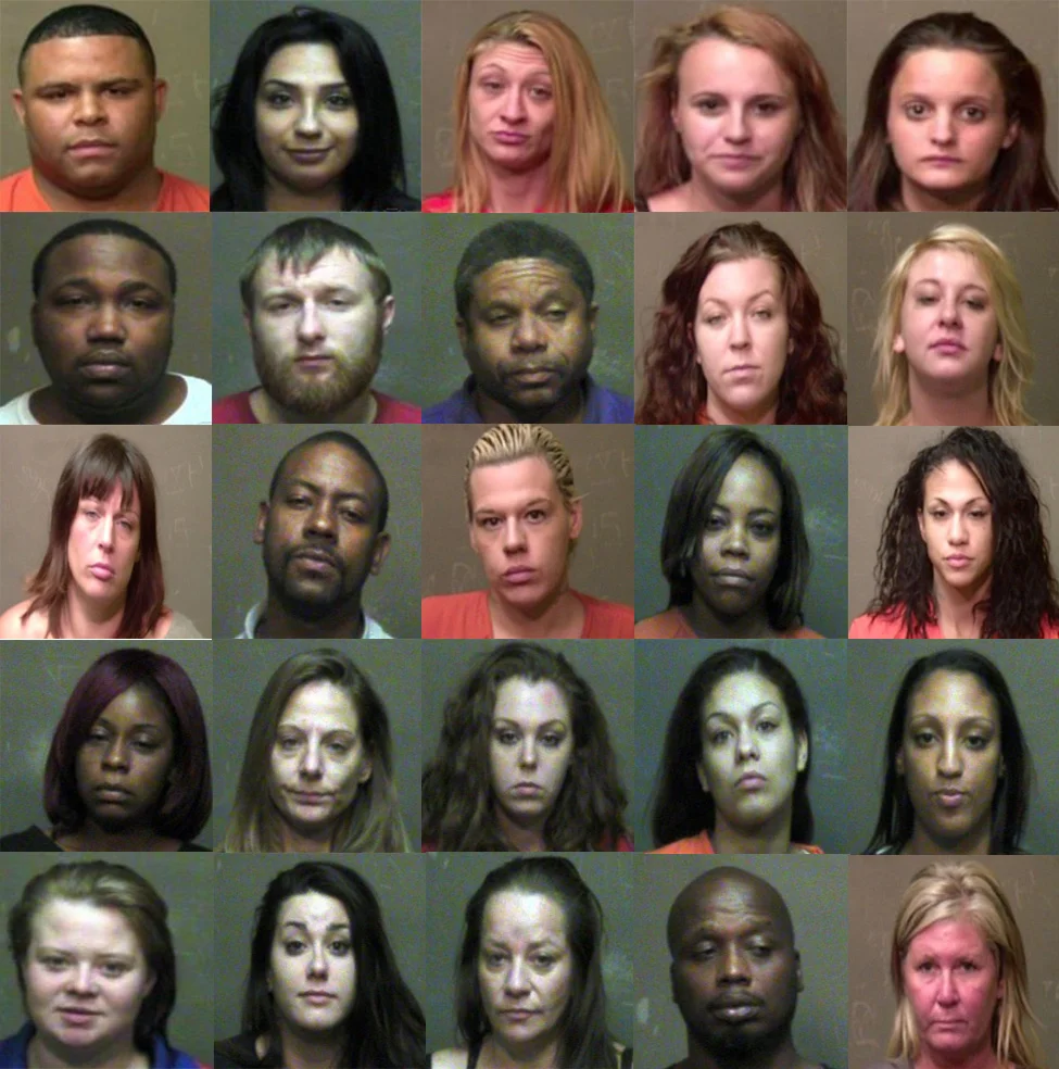 (above) Mugshots of twenty five individuals arrested during Operation Cross Country on prostitution related offenses.