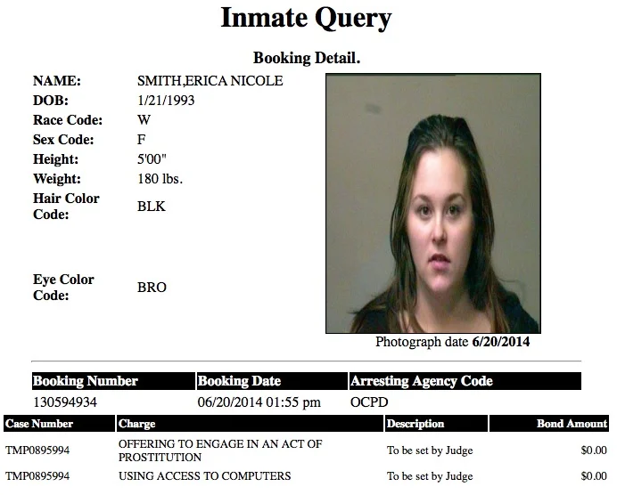 Erica Nicole Smith 21 Mugshot Prostitute 2014-06-20.jpg