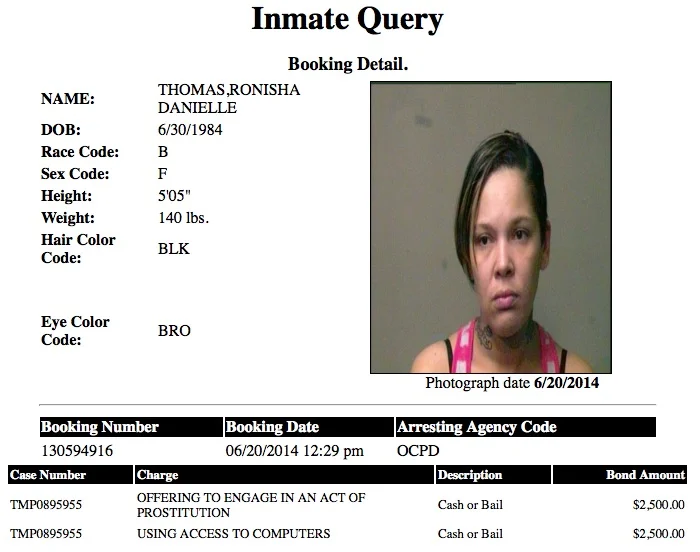 Ronisha Danielle Thomas 29 Mugshot Pimp Prostitute 2014-06-20.jpg
