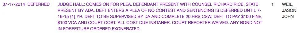 Jason Weil's plea and sentencing as it appears on OSCN.