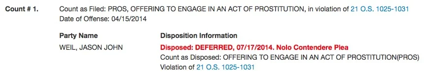 Jason Weil's criminal charge as it appears on OSCN.