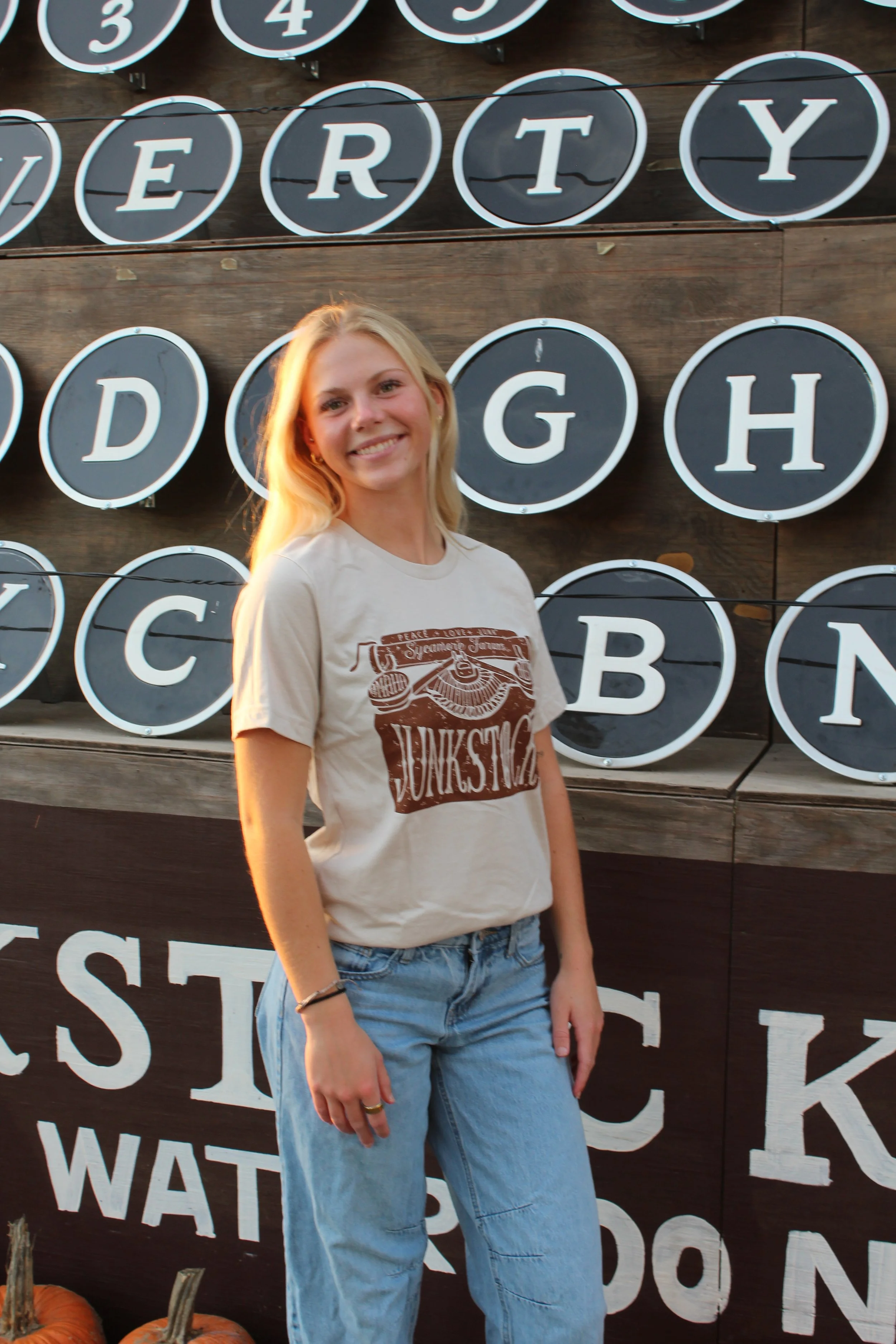 Typewriter Tee: Beige and Brown