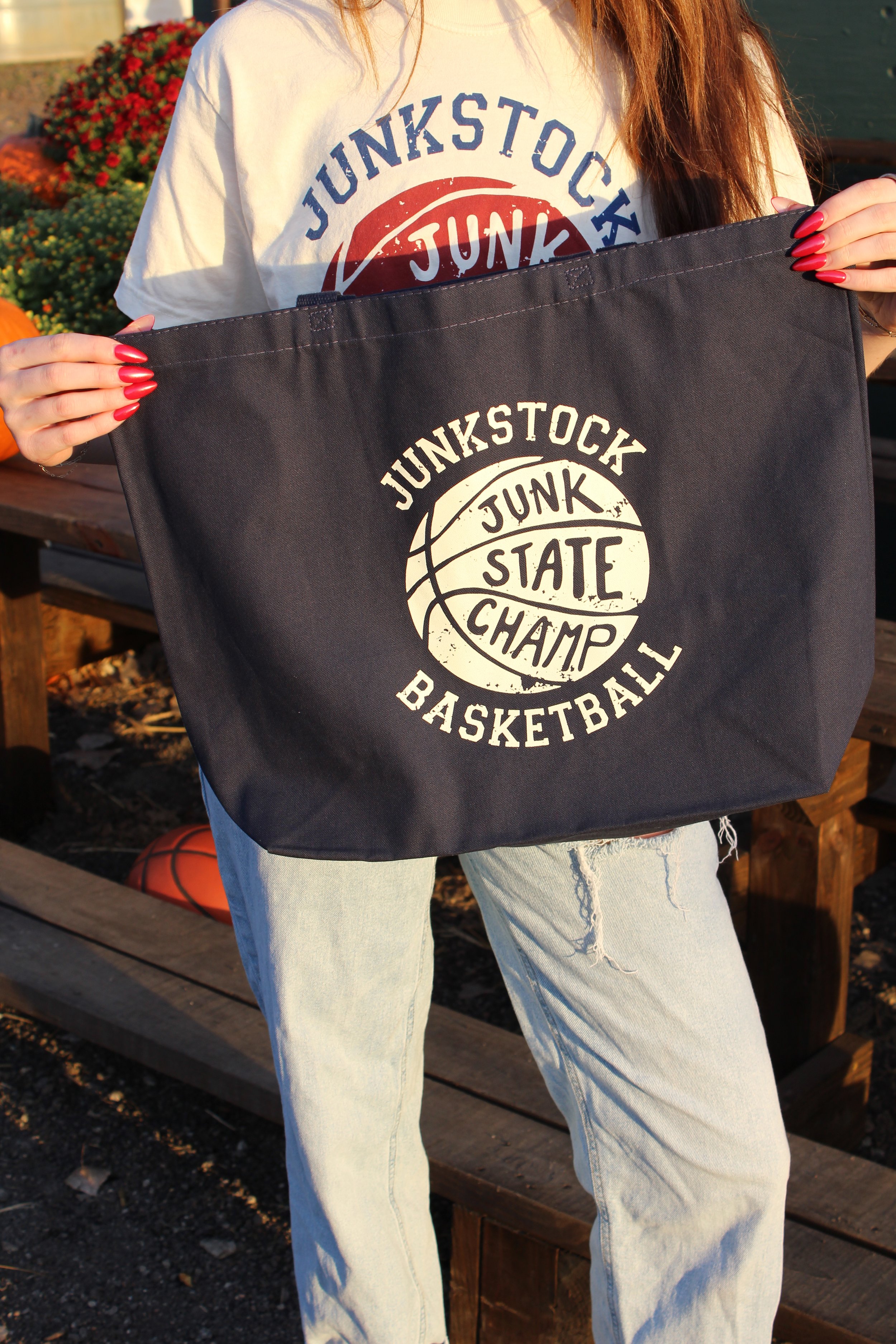 Navy Basketball Tote Bag