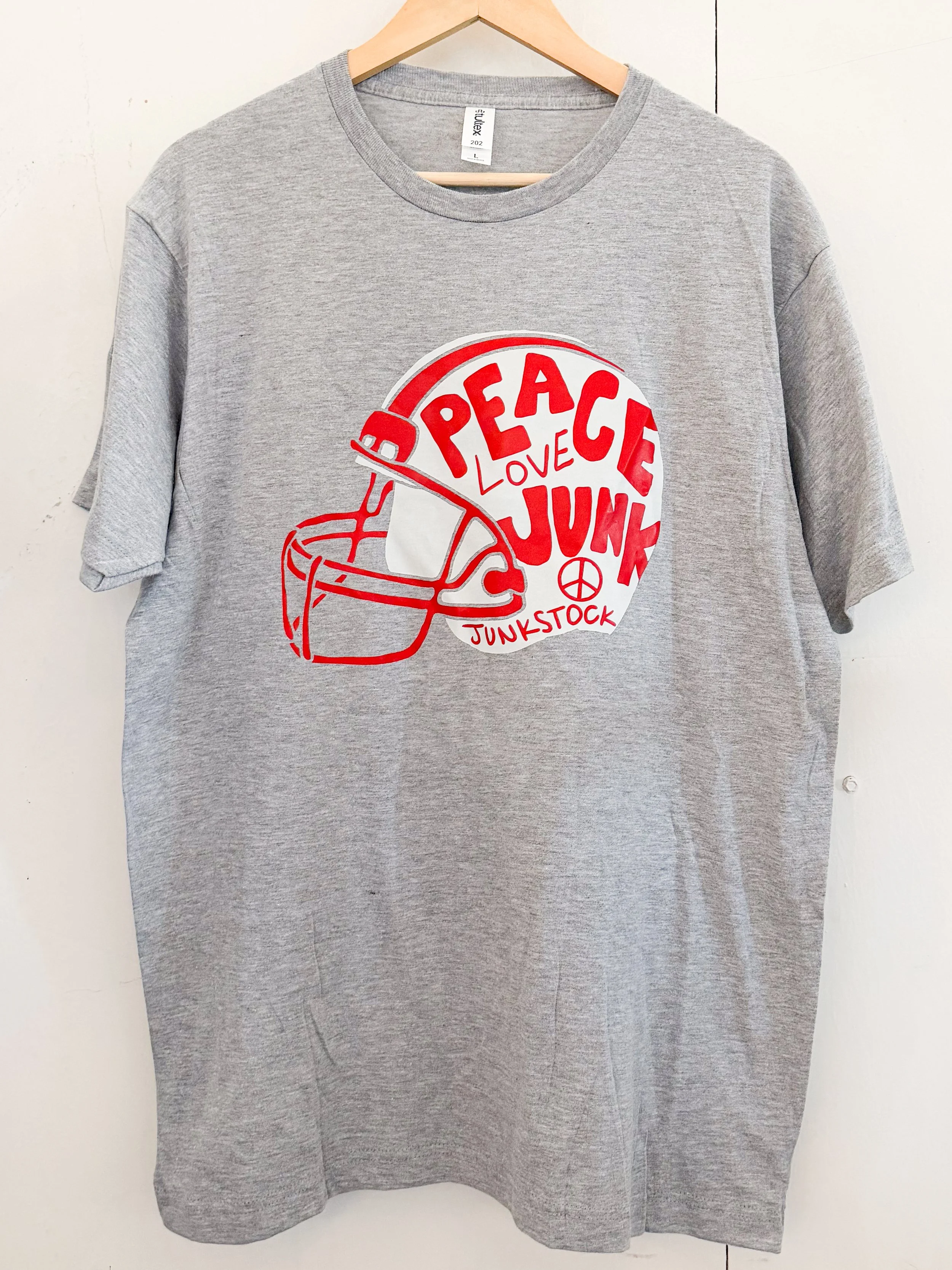 Grey Football Helmet Tee with Red & White