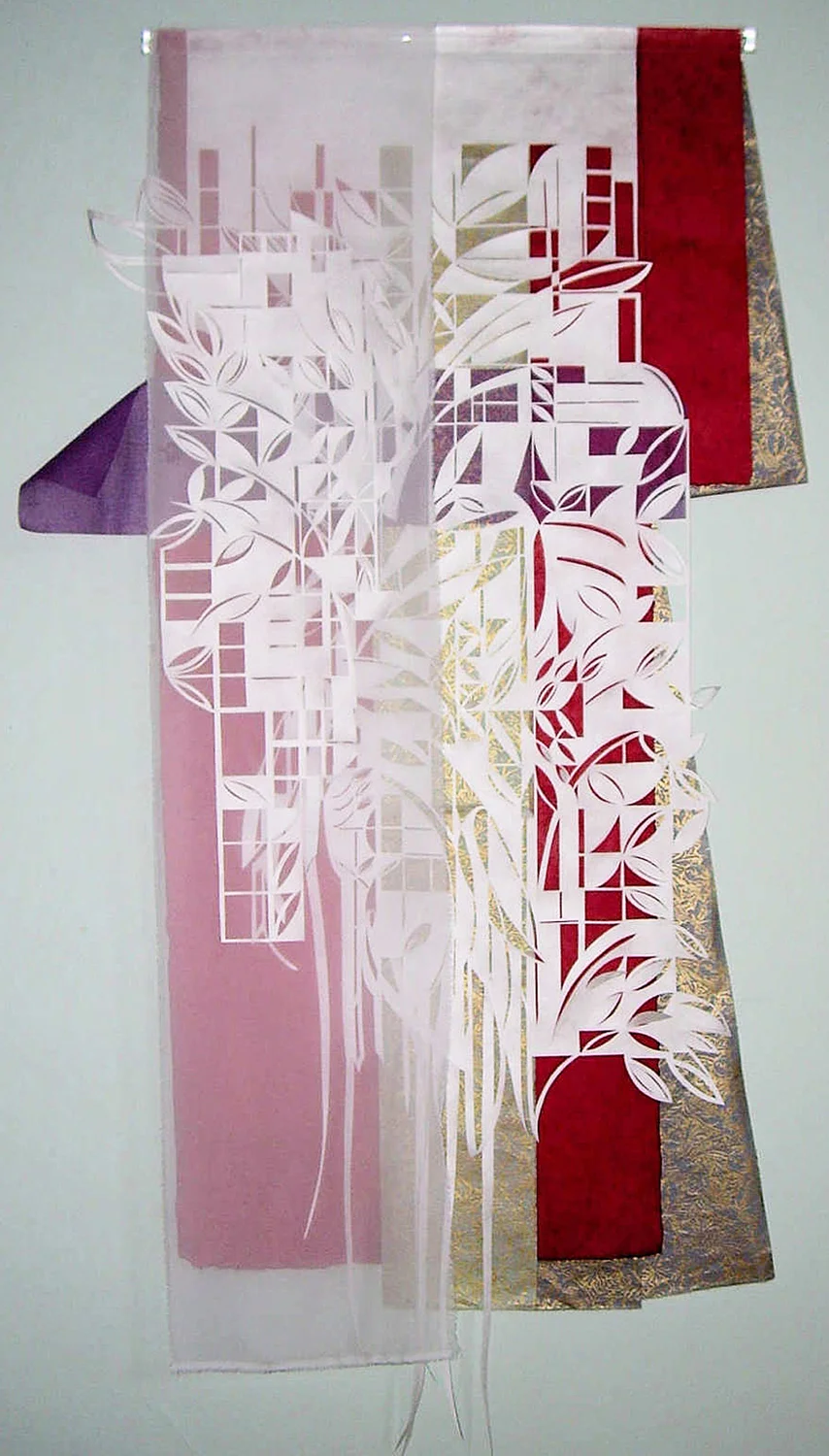 024 Standing Beauty, Tyvek, silk & amp; paper, 36” x 60”