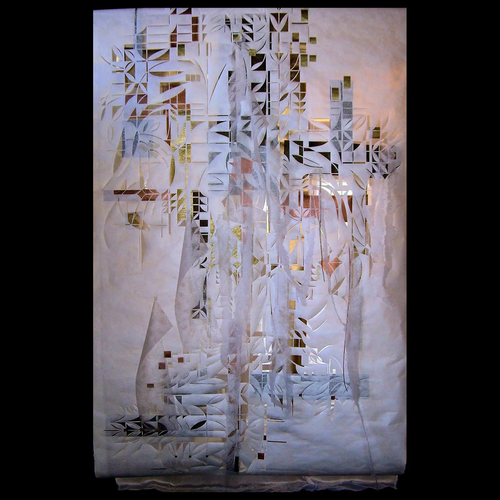 Bride's Garden, Tyveck, organza, gold leaf, 6' x 10'