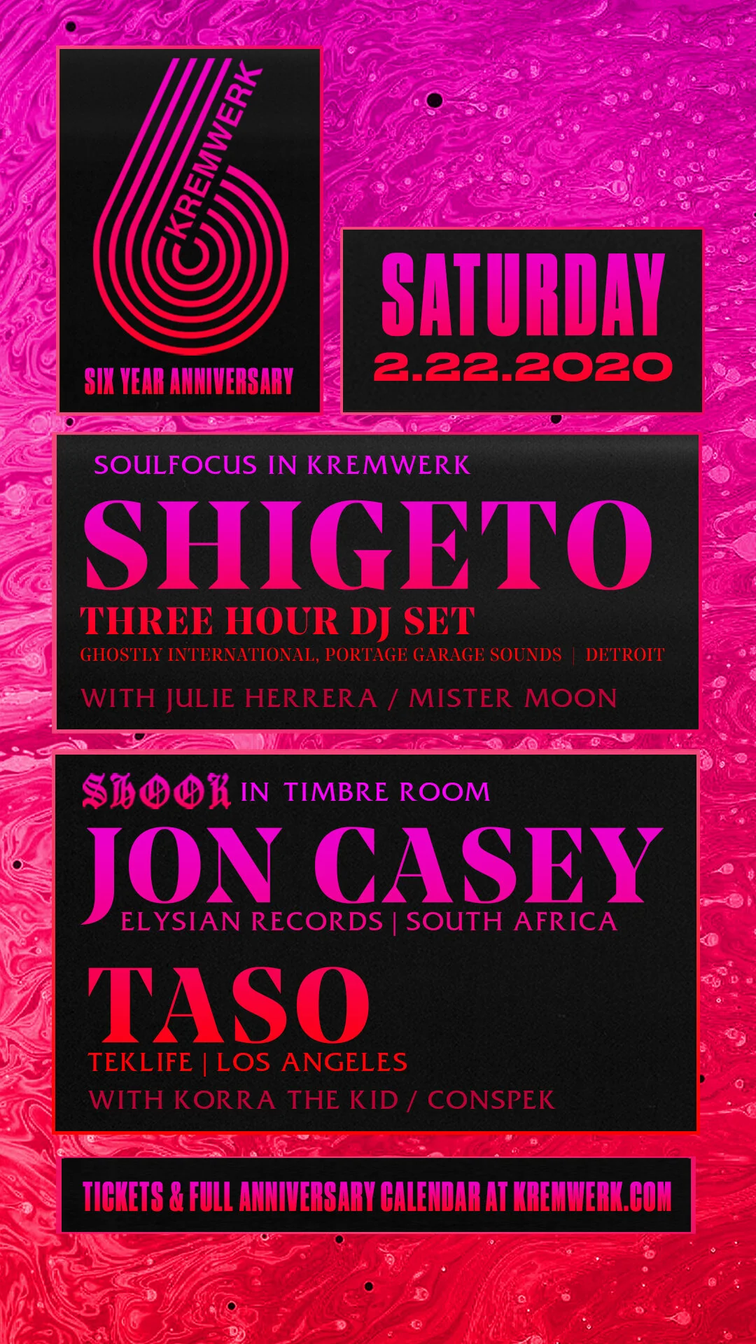 KW 6 Year Anniv: Shigeto, Jon Casey, &amp; Taso [Shook x Soul Focus FM Present]