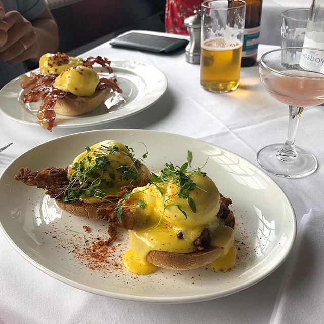 Soft Shell Crab Benedict &amp; Candied Bacon Benedict 😍🦀🥓🍳 @bistrotheque