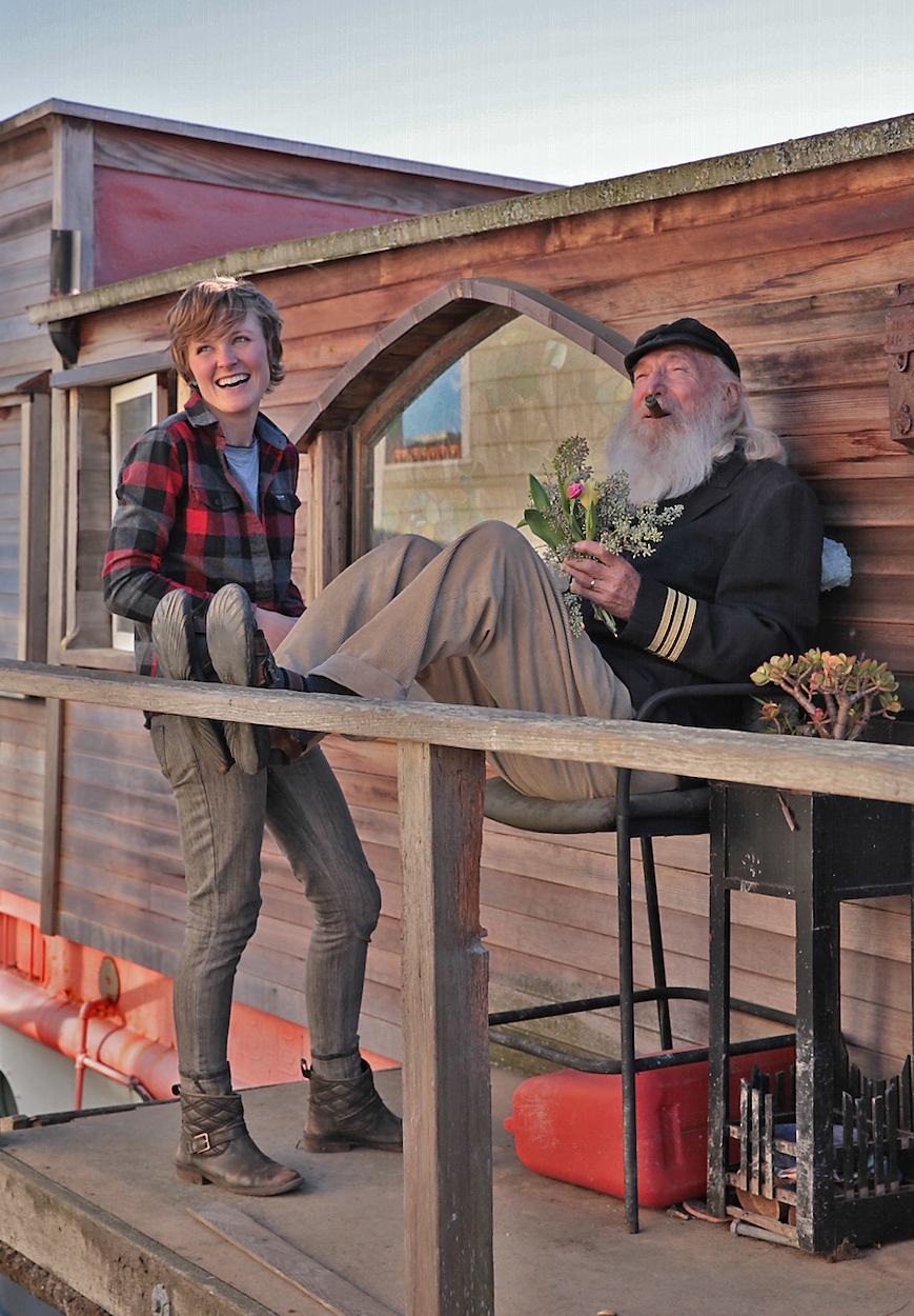 amber eckley and artist-photographer larry moyer aboard shel silverstein's "evil eye" houseboat, sausalito, ca