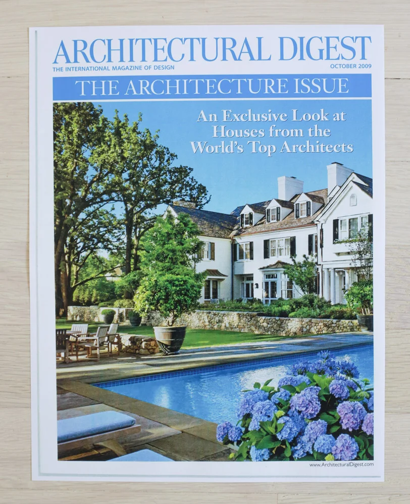 A rchitectural Digest , October 2009, "The Architecture Issue." Editor-in-Chief, Paige Rense-Noland. Art Director, Jeffrey Nemeroff. Senior Editor (Architecture) and Book-Reviews Editor, Richard Olsen. Conde Nast Publications, Inc.