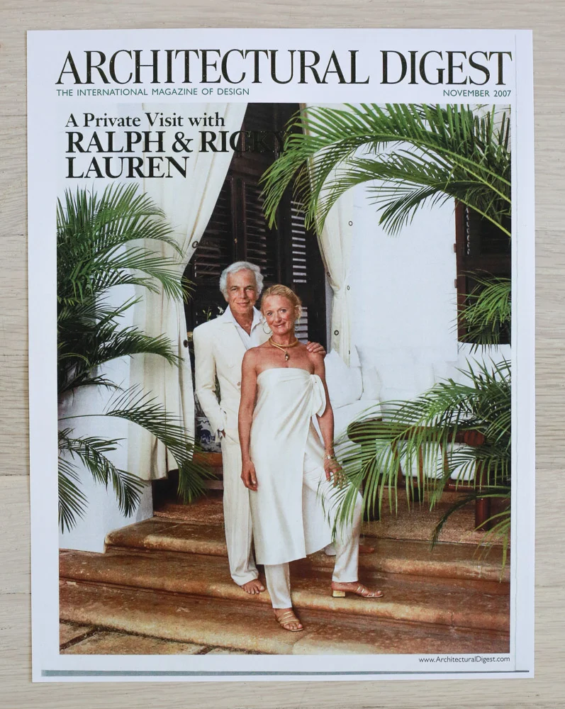 A rchitectural Digest , November 2007. Editor-in-Chief, Paige Rense-Noland. Art Director, Jeffrey Nemeroff. Senior Editor (Architecture) and Book-Reviews Editor, Richard Olsen. Conde Nast Publications, Inc.