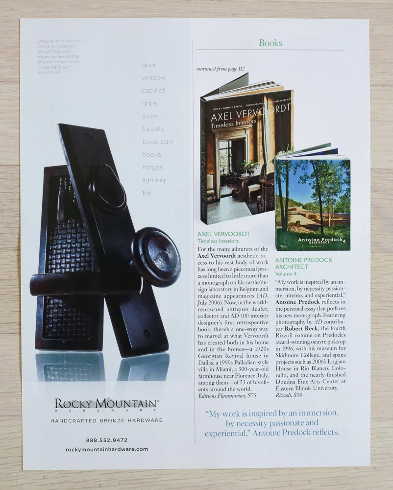 Book Reviews by Richard Olsen. A rchitectural Digest , November 2007. Editor-in-Chief, Paige Rense-Noland. Art Director, Jeffrey Nemeroff. Senior Editor (Architecture) and Book-Reviews Editor, Richard Olsen. Conde Nast Publications, Inc.