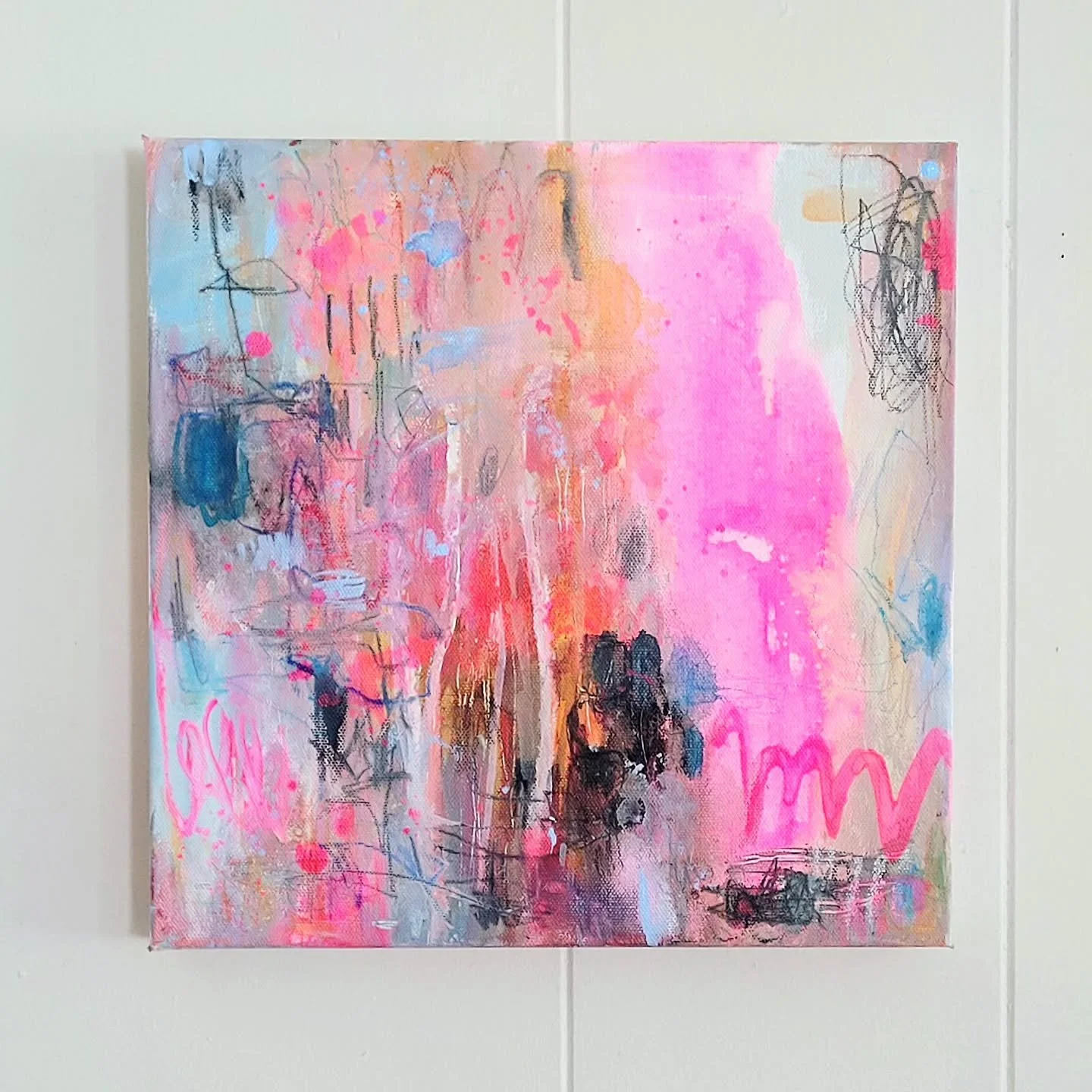 Can you guess my favorite part? I mean, other than that pink?!

'Lingering' 
12 x 12 in acrylic mixed media on canvas
DM for info/ purchase. @pamelajbates.

> follow @ pamelajbates for more art 

#abstractpainting

#expressyourself #anythingbutbor